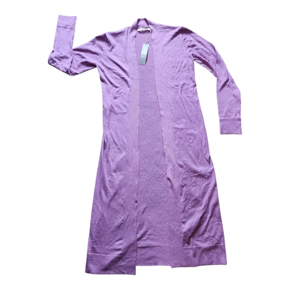 Revolve One Grey Day Lavender Cotton Cashmere Longline Open Front Cardigan Large - Picture 5 of 9